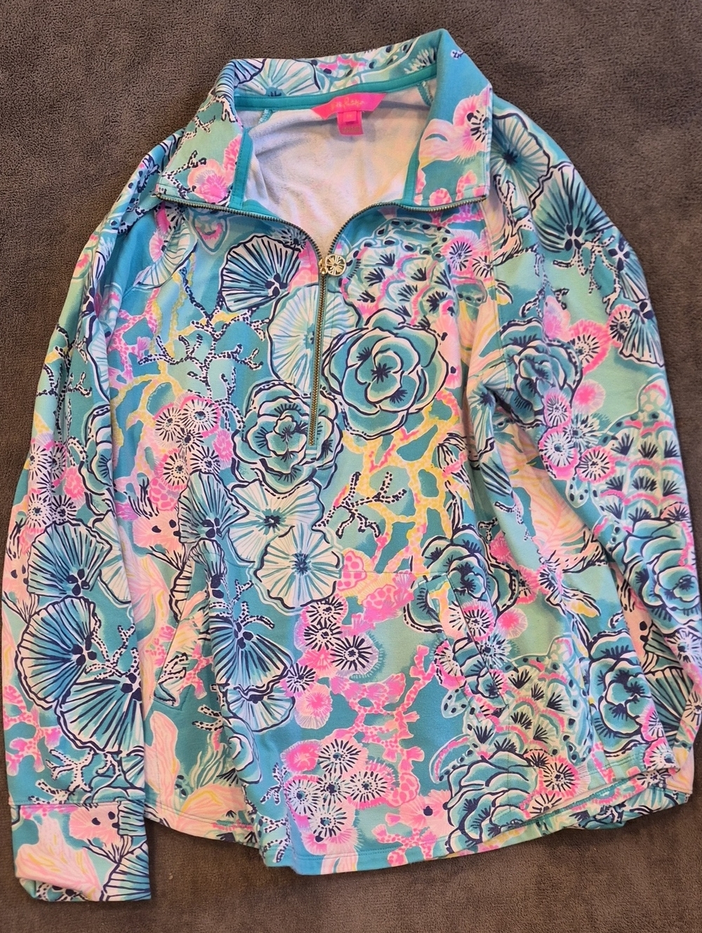 Womens Floral Zip-Up - Aqua Pink